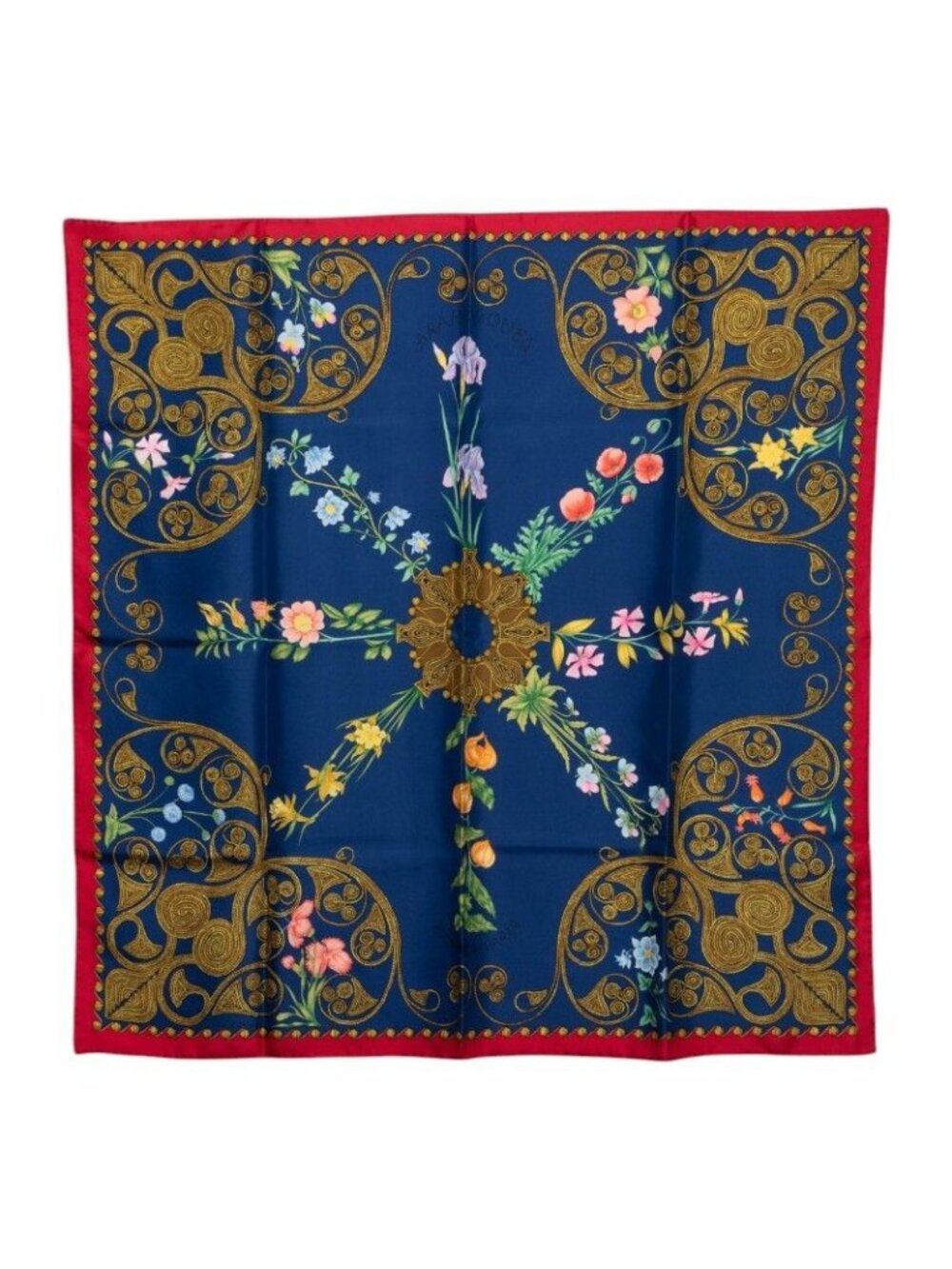 Hermes Carre 90 Arabesque Scarf Large Blue Multicolor Silk